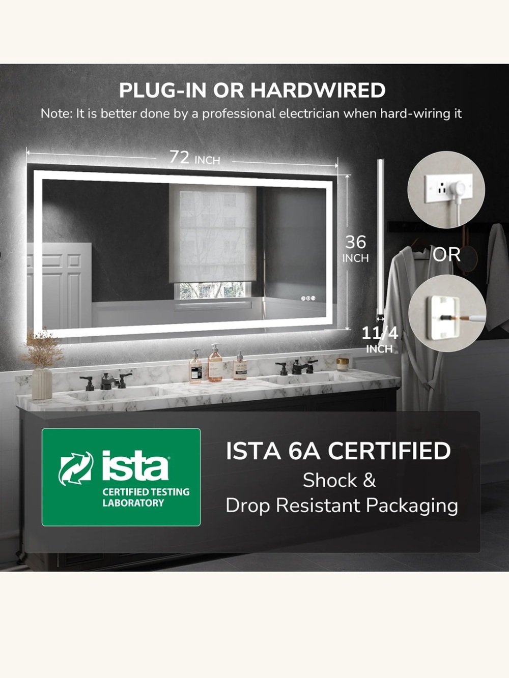 LED Backlit and Front Rectangular Bathroom Mirror - Picture 7 of 7